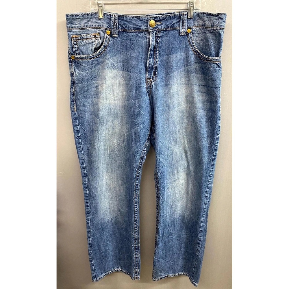Wrangler Rock 47 Jeans Mens 40x34 Blue Denim Western Whiskers Relaxed Boot